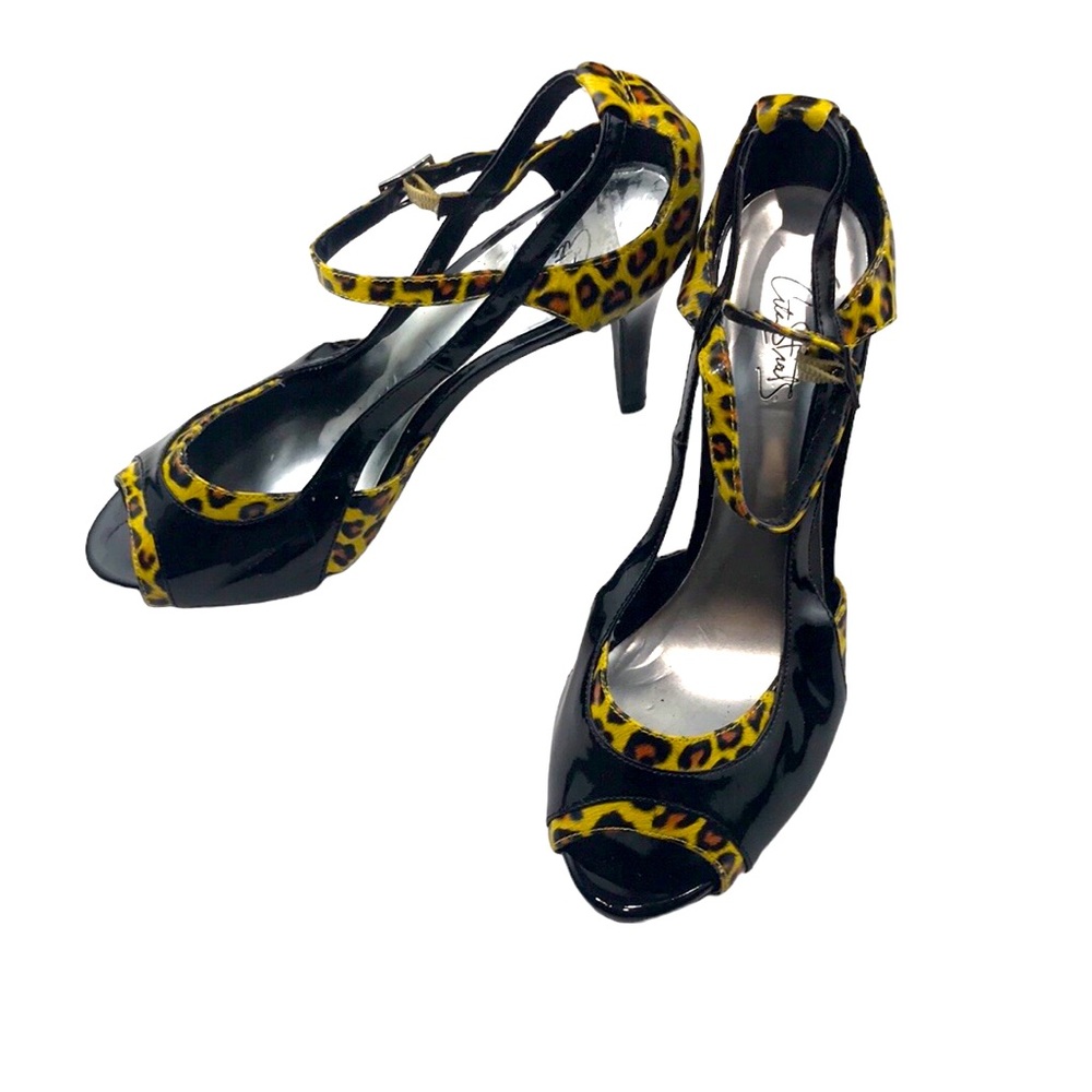 City Streets 👠 Black, Yellow, Orange Leopard stilettos Size 8.5